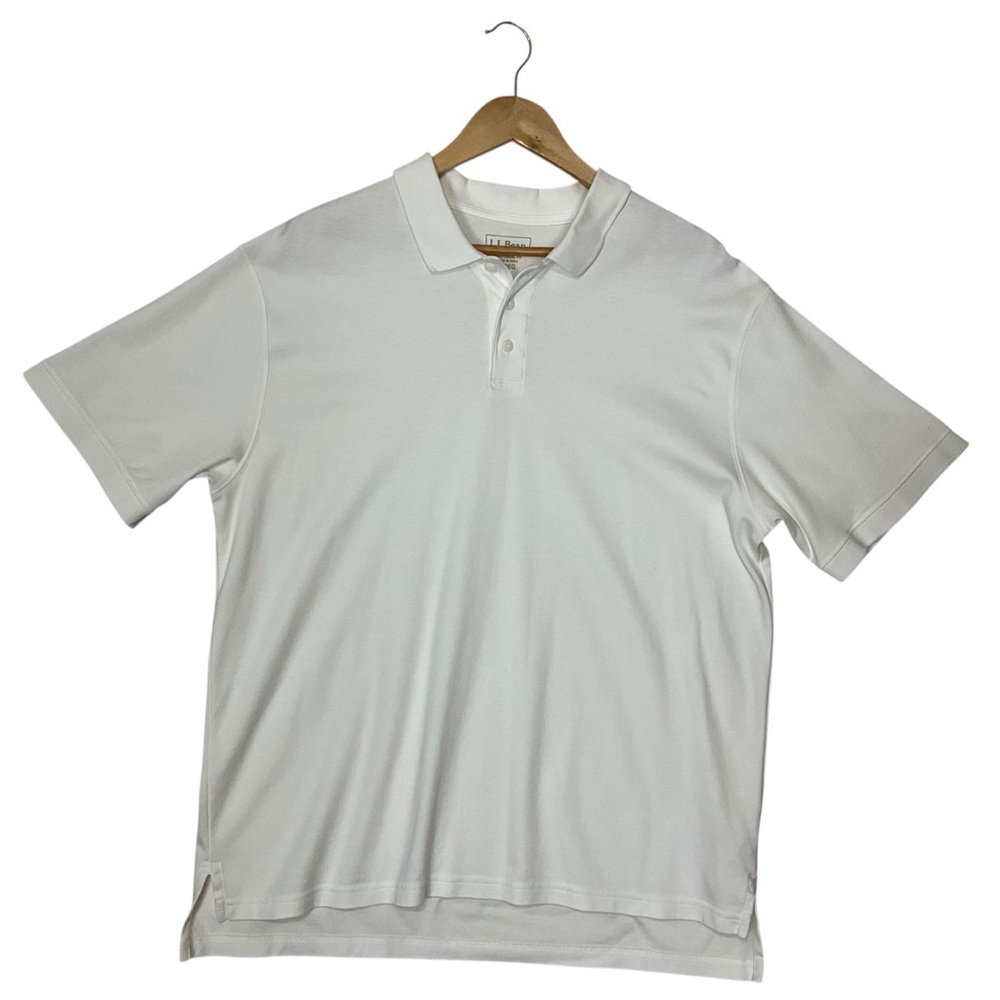 L.L. BEAN sz Large Short Sleeve Polo Shirt Classic Pima Cotton White